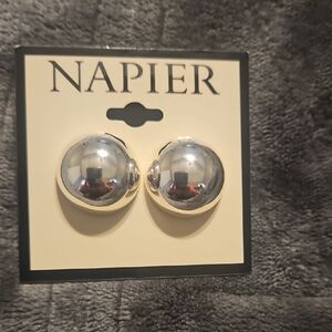 Napier Shiny Silver Dome Clip-On Earrings